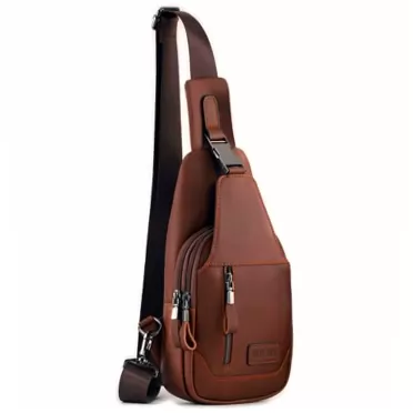 YUAN FAN Shoulder Backpack Leather Men's Sling Bag Chest Pack Hiking Crossbody Purse Anti Theft Deep Brown