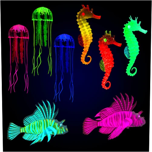 Patelai 8 Pcs Glow in The Dark Fish Tank Decorations Silicone Floating Artificial Jellyfish Fluorescent Lionfish Seahorse for Aquarium Decoration Small Large Fish Bowl Decor Accessories (Dreamy Color)