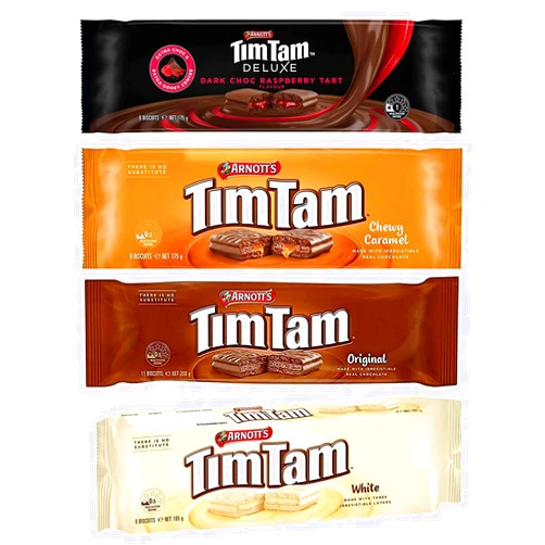 Generic Arnott's Tim Tam Cookies - Australian Classics Sampler (Raspberry, Chewy Caramel, Original, White) 4 Pack Full Size