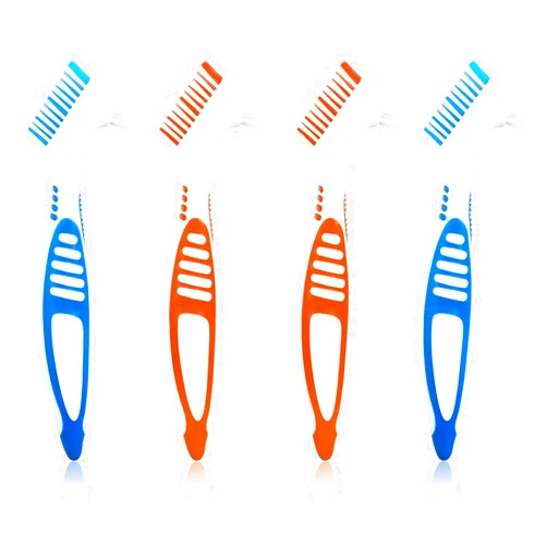 LOVEWEE 4-Pack Denture Cleaning Brush Set- Premium Hygiene Denture Cleaner Set for Denture Care- Top Denture Cleanser Tool Multi-Layered Bristles & Ergonomic Rubber Handle (2Blue and 2Orange)