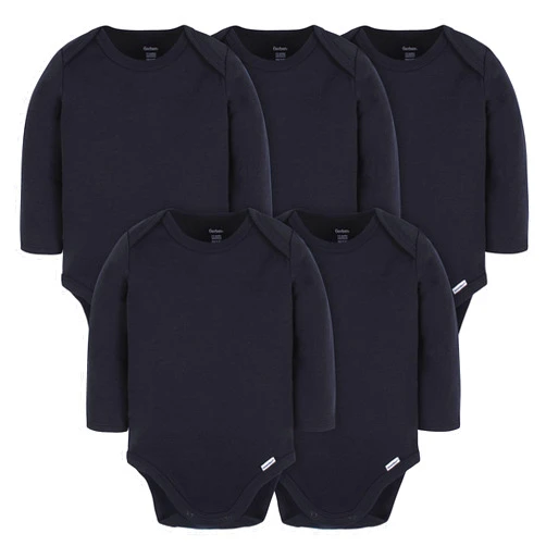 Gerber Baby Long Sleeve Solid Onesies Multi-Pack Interlock 180 Gsm