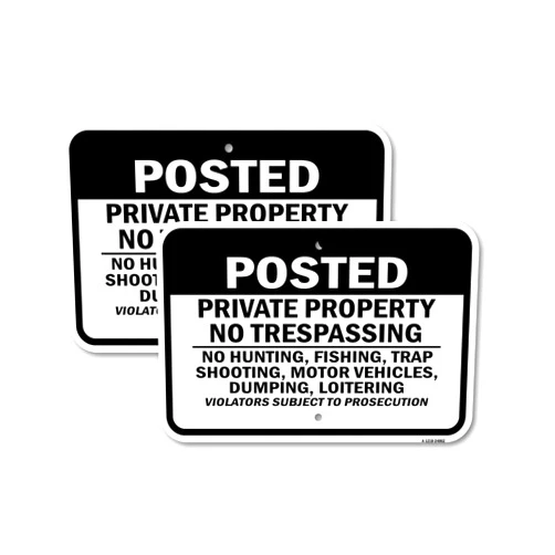 SignMission (2 Pack) Posted Private Property No Trespassing No Hunting | 12