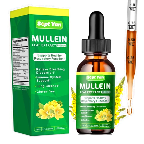 SEPT YAN Mullein Drops for Lungs - 1500mg Mullein Leaf Extract Liquid Organic Herbal Supplement Support Lung Detox & Cleanse, Immune, Respiratory Function for Healthy Breathing - Natural Flavor, 2 Fl Oz, Vegan