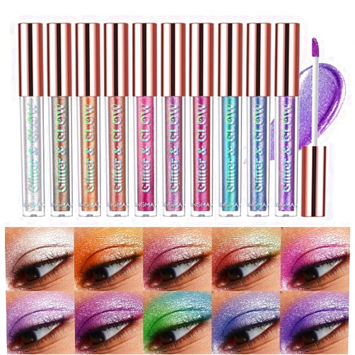 Beauty Glazed 10 Colors Glitter Pearl Liquid Eyeshadow Waterproof Metallic Diamond Shimmer Eye Shadow Set Smudge-proof Shiny Eye Pigment Quick-Drying Sparkling Eye Shadow Naked Smokey Eye Looks Makeup