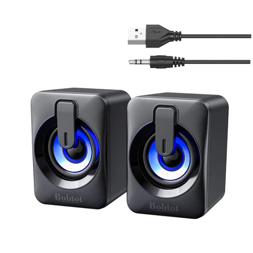 Bobtot Computer Speaker USB Powered - 2.0 Mini Portable Bluetooth Subwoofer with RGB Lights Volume Control 3.5mm AUX-in HiFi Stereo Sound Desk Audio System for PCs Laptops Tablet Phone