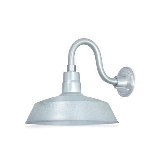 HTM LIGHTING SOLUTIONS 14in. Galvanized Finish Outdoor Gooseneck Barn Light Fixture with 10in. Long Extension Arm - Wall Sconce Farmhouse, Vintage, Antique Style - UL Listed - 9W 900lm A19 LED Bulb (5000K Cool White)