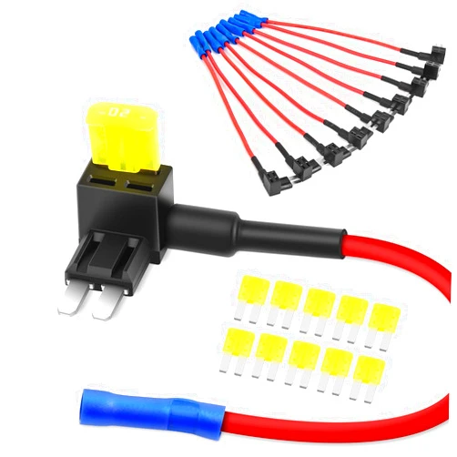 Nilight 10 Pack Micro 2 Fuse TAP 12V Car Add a Circuit ATR Blade Fuse Adapter with 20A Fuse Micro II Fuse Holder Add On Dual Circuit Adapter for Cars Trucks Boats (50058R),Blue, Red, Black, Yellow