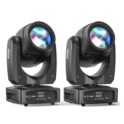 HOLDLAMP 2PCS HOLDLAMP 100W LED Moving Head DJ Lights with 7 Colors and 18-Facet Prism Gobos Stage Beam Lighting by Sound Activated DMX Control for Wedding Club Christmas Holiday Birthday Live Show