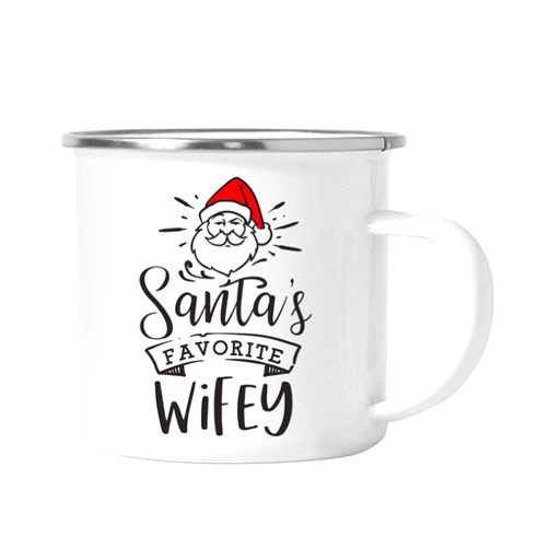 Andaz Press Santa Claus 11oz. Stainless Steel Campfire Coffee Mug Christmas Gag Gift, Santa's Favorite Wifey, 1-Pack, X-Mas White Elephant Gift Ideas Family Wife Her, Includes Gift Box