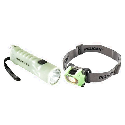 Pelican LED Flashlight and Headlamp Bundle with Photo Luminescent Bodies (3310PL - 378 Lumens & 2750C - 259 Lumens)