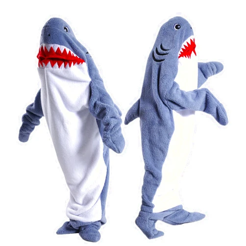 Focupaja Shark Sleeping Bag Shark Pajamas Hoodie Onesie Adult Wearable Shark Blanket Animals Cosplay Cartoon Novelty Costume