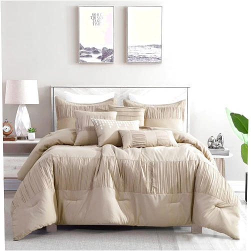 LinenTopia Luxury 7 Piece Full|Queen Comforter Set with Shams Cushions, Taupe Brown Elegant Bright Modern Pattern, Bed Cover Bed in a Bag, (22133V, F/Q, SEZJA-Taupe)