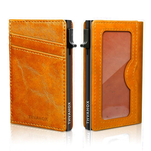 THVAHOX Pop Up Wallet for Men - RFID Blocking, Stealth Leather Wallet, Smart ID & Credit Card Holder with id Window for Cash, and More