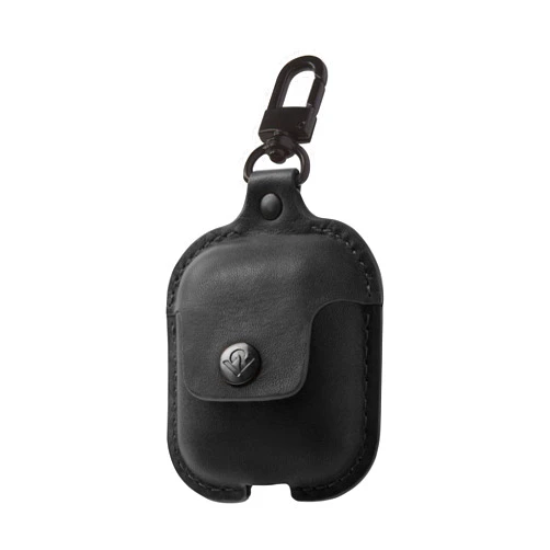 Twelve South AirSnap | Leather Protective Case/Cover with Loss Prevention Clip for AirPods & Wireless Charging Case for AirPods, Black