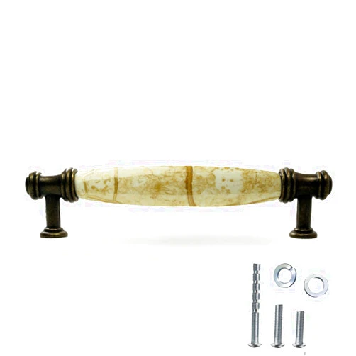 DIY Decor Hub DIY Décor Hub - Antique Brass Cabinet Pulls, 20-Pc Drawer Pull Set w/Rounded Ceramic Cabinet Handles, Handles for Cabinets and Drawers, Tray Handles, & More, Brown Marble Accent, 5 inches