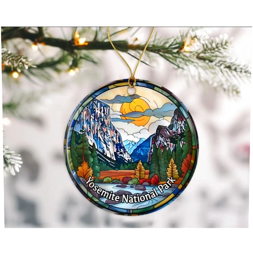 GordonDesign Yosemite National Park Stained Glass Look Ornament - National Parks Christmas Keepsake, Travel Souvenir, Ceramic Gift Printed on Both Sides