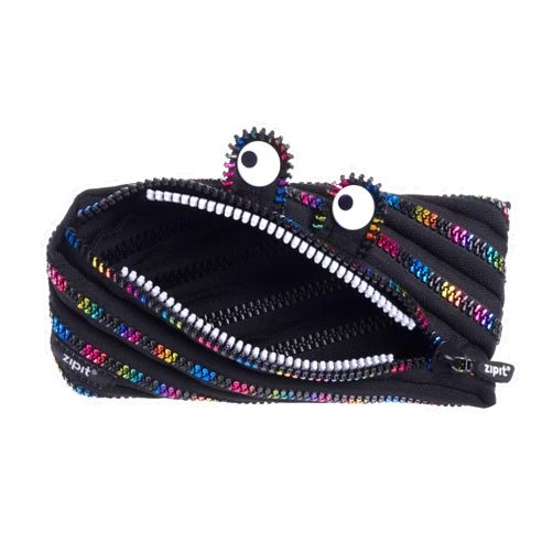 ZIPIT Monster Pencil Case for Kids | Pencil Pouch for School, College and Office | Pencil Bag for Boys & Girls (Black & Rainbow)