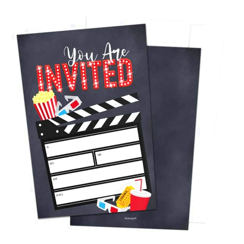 Hat Acrobat Movie Party Invitations with Envelopes by Hat Acrobat | Perfect for Movie Theme Party, Hollywood Party, Red Carpet Party, Movie Night, Sweet 16, Movie Birthday Party Supplies, Ideas, 25 Pack