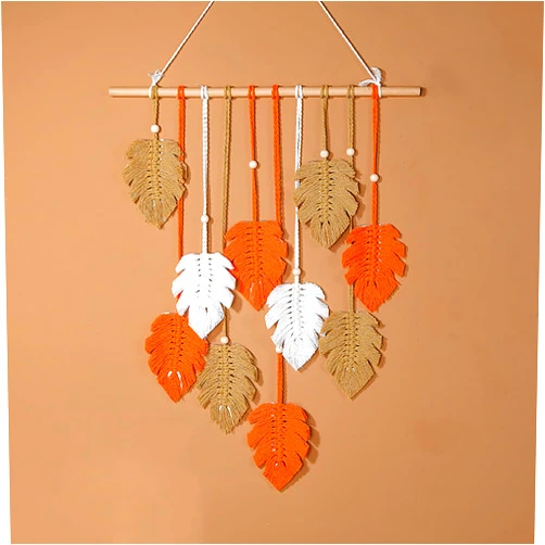 Aniaoie Dream Net Tassel Weave Wall Stickers, Leaves Tapestry Wall Decals Wall Decorative Hangings For Living Room Bedroom Nursery Art Decorations,Orange
