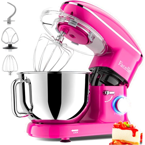 Facelle Stand Mixer, 660W 6 Speed Electric Kitchen Mixer with Pulse Button, Attachments include 6.5QT Bowl, Dishwasher Safe Beater,Dough Hook,Whisk & Splash Guard for Dough,Baking,Cakes,Cookie(Purple)