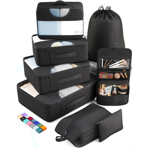 Veken 8 Set Packing Cubes for Suitcases, Travel Essentials for Carry on, Luggage Organizer Bags Set for Travel Accessories in 4 Sizes (Extra Large, Large, Medium, Small), Black