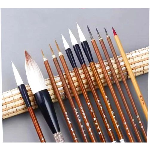 WellieSTR 12-Piece Chinese Calligraphy Brush Set - Premium Watercolor Brushes for Kanji, Japanese Sumi, Painting, Drawing, Art Supplies