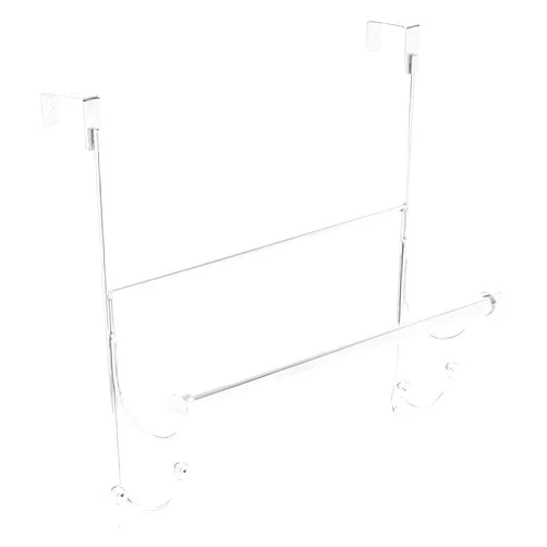 Home Basics Over The Door Towel Bar with Hooks | Made from Steel | Long Center Bar | Fits Most Standard Doors | (Chrome)