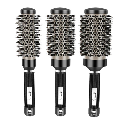 Elfirly Round Brush for Blow Drying, Ionic Tech Thermal Ceramic Round Hair Brush for Blow Out, Barrel Brush with Boar Bristles for Hair Curling, Styling (3 Pack - Barrel 1.3 inch, 1.7 inch, 2.1 inch)