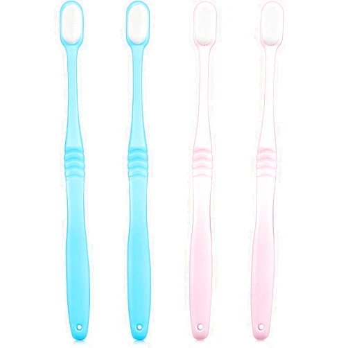 Boao 4 Pieces Extra Soft Toothbrushes Micro Nano Manual Toothbrush for Sensitive Gums with 20,000 Extra Soft Bristles for Fragile Gums Adult Kid Children (Blue, Pink)