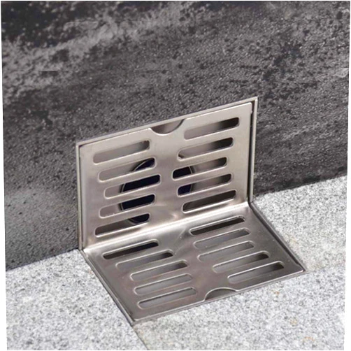Kakalote Corner Stainless Steel Side Drain, Floor Balcony Drain for Wall L-Shaped Drainage, Right Angle Side Drain, Waste Solid Filter Home Hardware Wall Side Floor Drain Hair (Size:3.93x3'')
