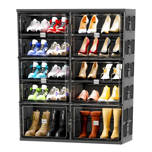 JEKO&JEKO 5 Tiers 20 Pairs Foldable Shoe Rack for Closet Entryway, Large Collapsible Shoe Storage Organizer Cabinet with Magnetic Doors, Fits US Size 12 (Black)