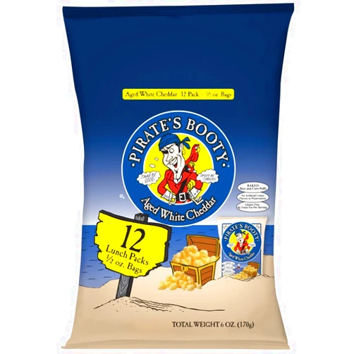 Pirate Brands Pirate's Booty Snack Puffs, Aged White Cheddar, 12ct, 6oz Grocery Size Bags, Gluten Free, Healthy Kids Snacks