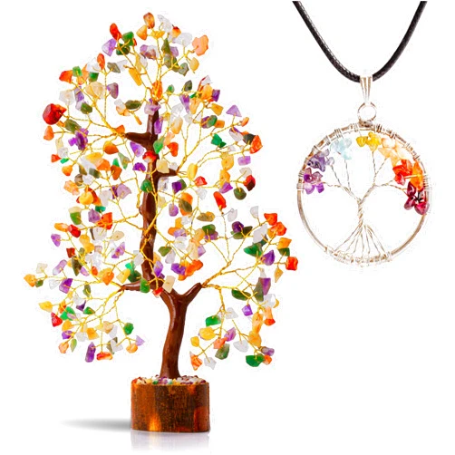 YUVDIPR Mix Chakra Tree of Life Buddha Money Feng Shui Bonsai Reiki Healing Crystal Home Décor Aura Cleansing Chakra Room Bonsai Office Desk Kitchen Living Room Good Fortune Luck Gift Wealth