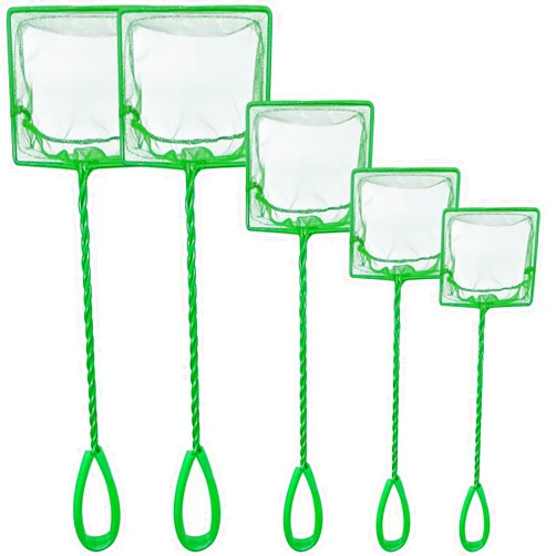 QXBXYHM 5 Pack Aquarium Fish Net, Multi-Size Fine Quick Fish Catch Nets Nylon Fishing Mesh Nets with Long Plastic Handle for Fish Tank - Green (3in, 4in, 5in, 6in, 6in)
