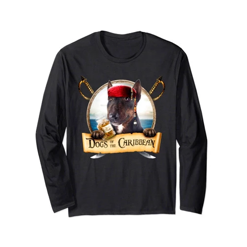 Funny Pirate Dog costume for Halloween & Christmas Dogs of the Caribbean - Cute Tromed Bull Terrier Long Sleeve T-Shirt