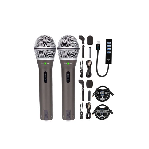 Samson Q2U USB XLR Dynamic Microphones for Windows, Mac, iOS Devices (2-Pack) Bundle with Blucoil Mini USB Type-A Hub with 4 USB Ports, and 3-FT USB 2.0 Type-A Extension Cables (2-Pack)