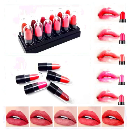 Porcolle 12Pcs Capsule Pills Lipstick Mini Lip Stick Packs Matte Lipstick Set for Women,3 Strawberry Mint Apple Flavor Lip Balm, 3 Changing Color Jelly Magic Lipstick, 3 Matte Lipstick, 3 Metallic Lipstick, Long-Lasting Wear Non-Stick Cup Not Fade Waterproof Lipstick