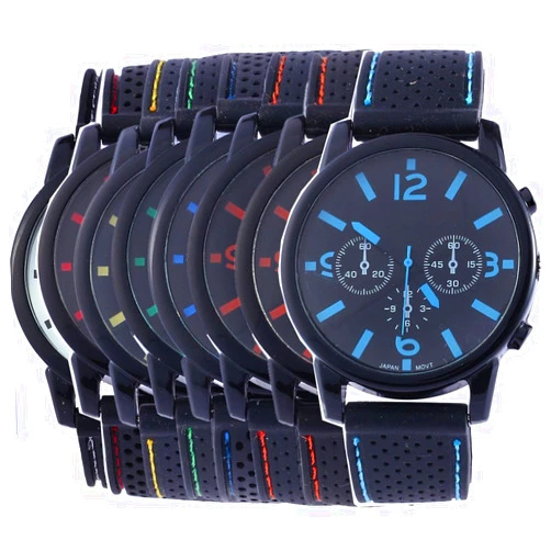 Yunanwa 8 Assorted Wholesale Men's Sports Silicon Watch Wrist Watches Riding Running