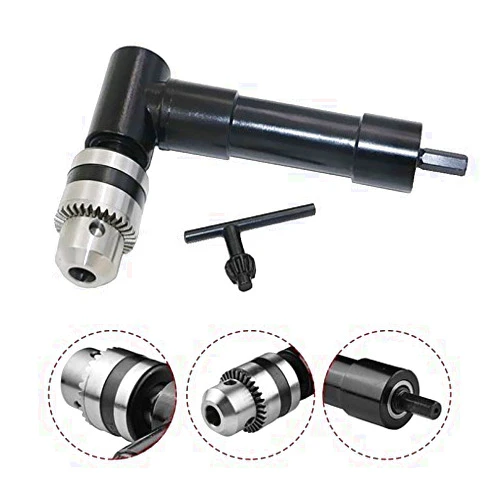 YWKOW Aluminium Head Right Angle Drill Attachment 90 Degree Handle Chuck Key Adapter with 3/8