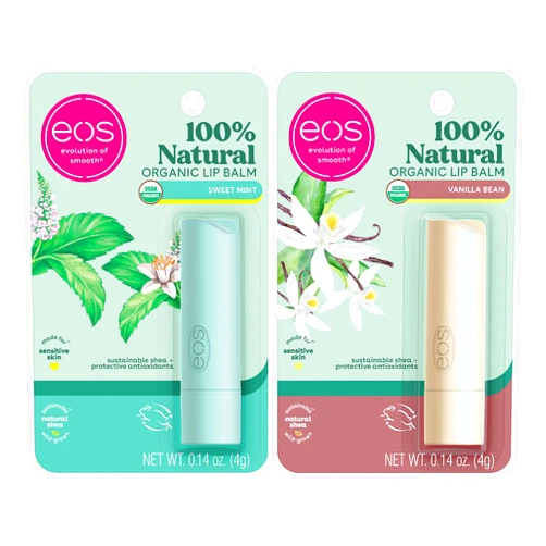 eos 100% Natural & Organic Lip Balm Stick- Vanilla Bean Sweet Mint | Dermatologist Recommended for Sensitive Skin | All-Day Moisture Lip Care Products
