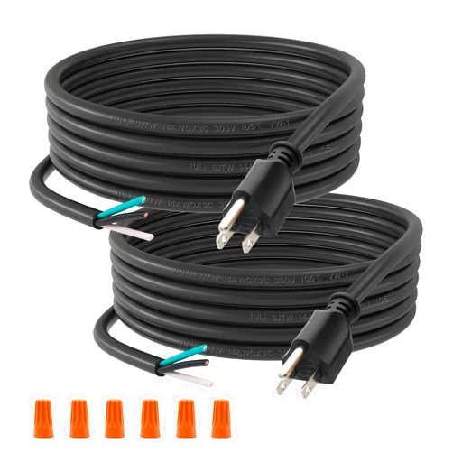FIRMERST 14 Gauge 10 feet 3 Prong Power Cord Replacement with Three Screw Terminal, NEMA 5-15P, 2 Packs