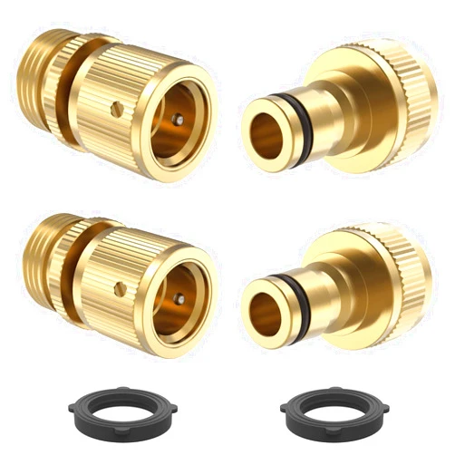 Twinkle Star Garden Hose Quick Connect Water Hose Fitting, 3/4 Inches Brass Male and Female Set (2 Sets of Male & Female Connector)