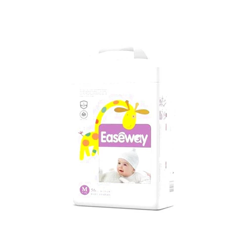BERRY BY M&D Easeway Baby Diapers Disposable Diapers Cotton Hypoallergenic Diapers, Medium - 13-25 LBS, 6-11 KG. 56 Pieces in A Bag