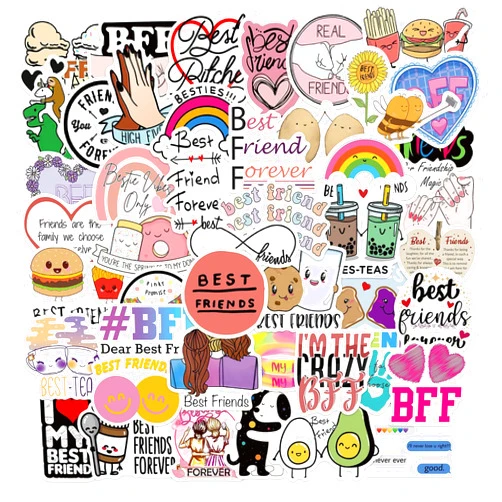 Aiwuding BFF Stickers Pack, 50PCs, Best Friends Forever Stickers for Hydro Flask, Laptop, Water Bottle, Waterproof Vinyl Decals for Friends, Girls, Teens(BFF