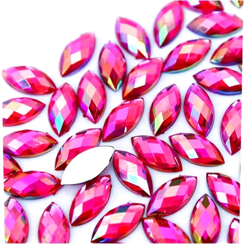 UYTRDVG 100 Pcs 15x7mm AB Colorful Jewels Gems Rhinestones for Crafts, Horse Eye Flatback Acrylic Gemstone for Halloween Party Decorations Clothing Wedding Dress DIY Crafting Accessories(02 Rose Red AB)