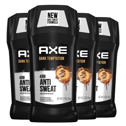AXE Antiperspirant Stick For Men For Long Lasting Freshness Dark Temptation All Day Fresh Scent 48 Hour Anti Sweat Mens Deodorant 2.7oz 4 Count
