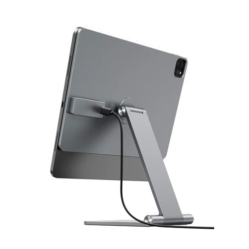 KU XIU Magnetic Wireless Charging Stand for iPad Pro/Air 11 M2, Foldable Aluminum Alloy Tablet Holder with 1M USB C Cable 360° Adjustable Desk Stand for iPad Air 11 M2,iPad Pro 11 1/2/3/4,iPad Air 4/5