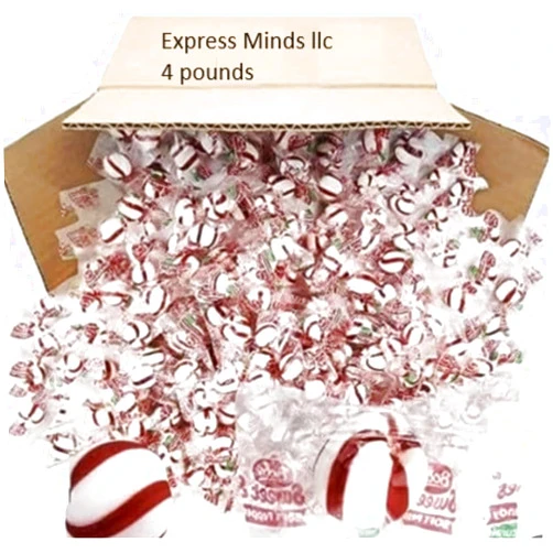 Express Minds llc Bobs Sweet Stripes – 4lb Bulk of Peppermint Candy – Party Pack of Delicious Mint Candy – Peppermint Candy for Special Occasions – With White and Red Strips