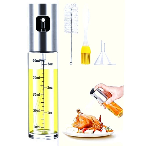 SPADES STORE LLC Oil Sprayer for Cooking, 2 in 1 Olive Oil Dispenser Bottle for Kitchen, Oil Dispenser, Oil Bottles, 100ml Olive Oil Spray Bottle (Chrome)