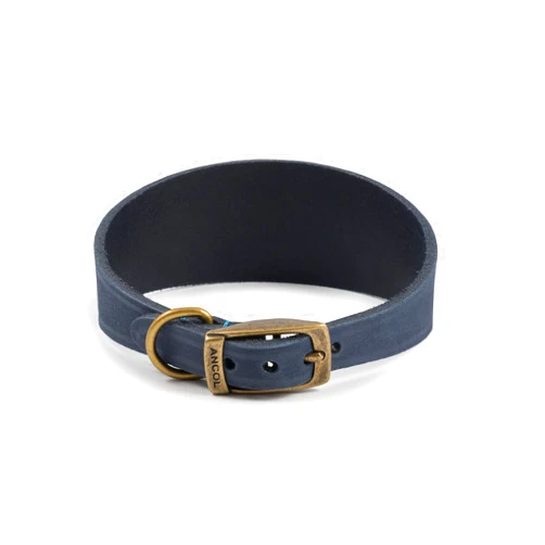 Ancol Timberwolf Whippet Leather Dog Collar Blue to fit Neck, 30-34 cm